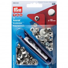 15mm Prym Anorak press studs Silver