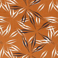 HALF LINEN FABRIC PRINTED LEAVES BRIQUE